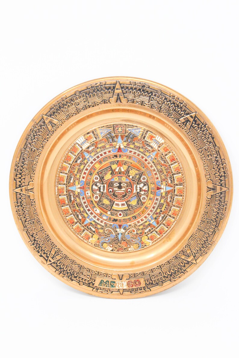 Mayan Calendar Decorative Copper Plate From Mexico Mythology Etsy