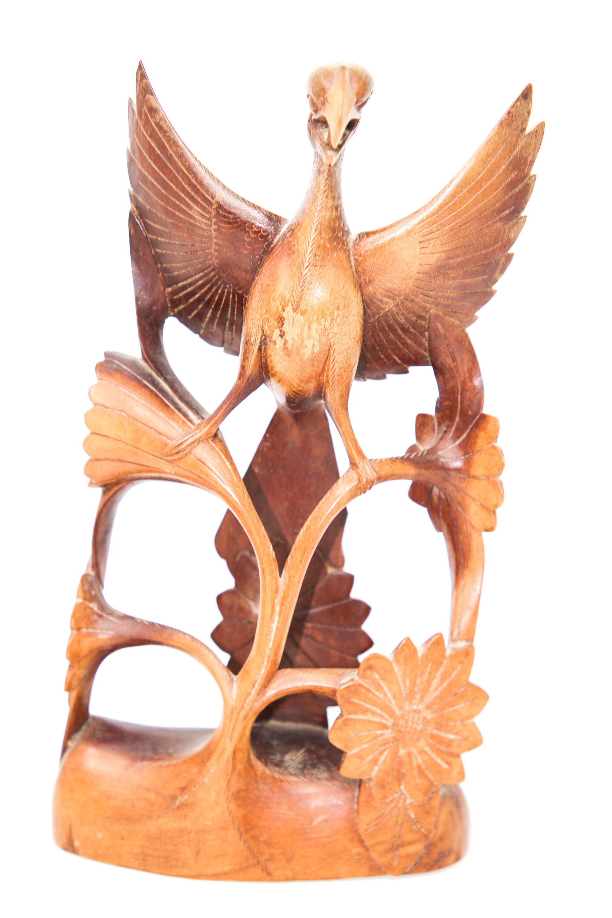 Fair Trade Indonesian Hand Carved Made Wooden Bird Of Prey Eagle Parasite Statue 