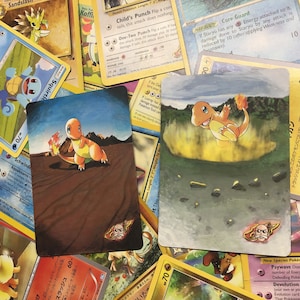 B L A I N E ' S - ' M A N D E R S Gym Sets Blaine's Charmander Les deux cartes Carte Pokémon Authent. Art étendu personnalisé de qualité peinte originale