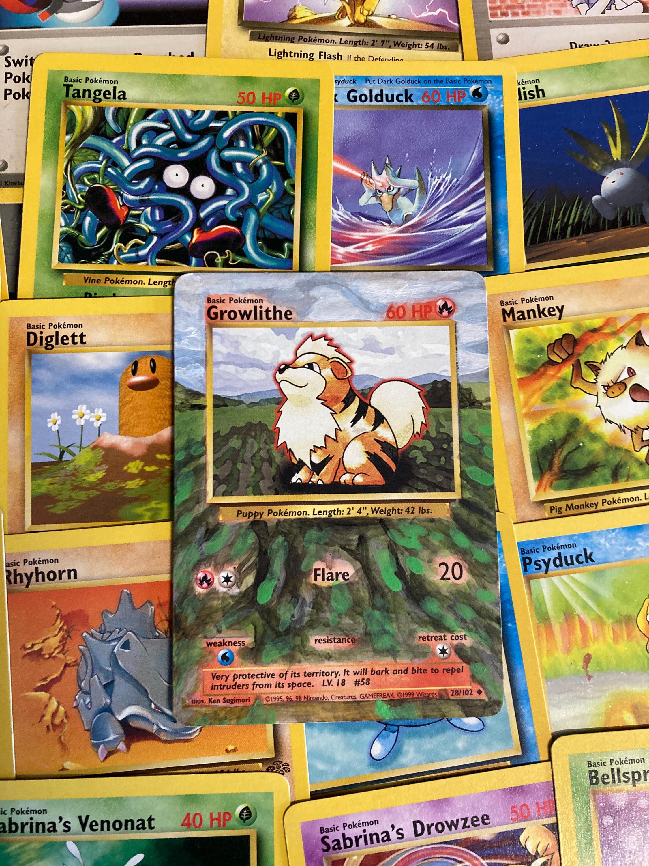 B A S E - G R O W L I T H E  - 1 9 9 6 - Base Set Growlithe 28/102 Pokemon Card Authentic Original Painted Quality Custom Extended Art