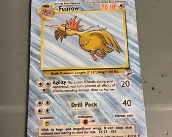 1995 fearow pokemon card value B A S E - 2 - F E A R O W - 1 9 9 9 - Base 2 Fearow 41/130 Pokemon Card  Authentic Original Painted Quality Custom Extended Art