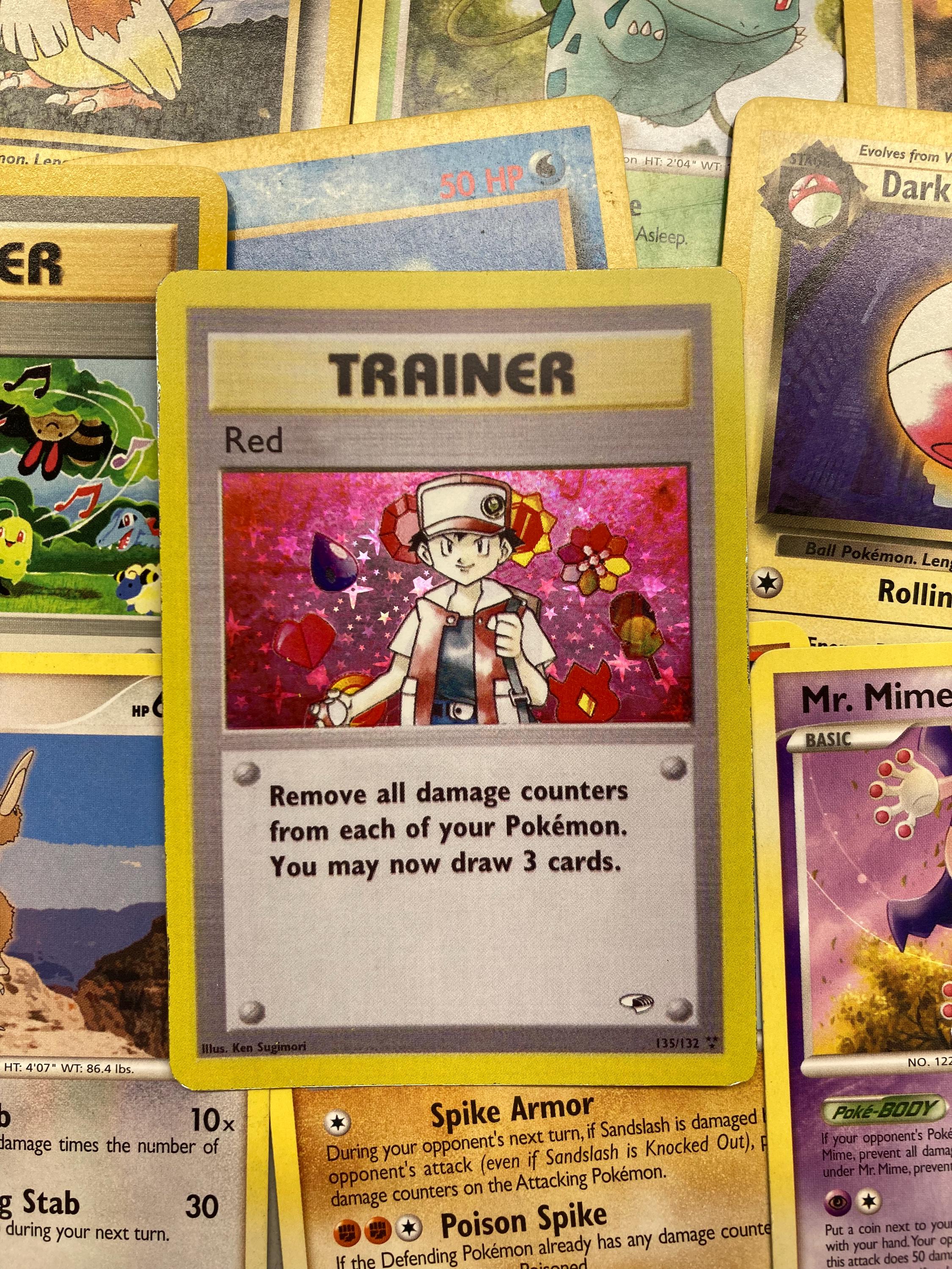 pokemon trainer red card Pokemon SM Ultra Prism Trainer Card: Peeking Red Card 169/156 Gold Ult main image 0