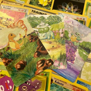 B A S E - S T A R T E R S - Salamèche Bulbizarre Carapuce Base Carte Pokémon classique Authentique Original peint de qualité Art étendu personnalisé