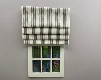 Miniature doll house 1:12 scale grey and white  roman  blind  available in various  widths