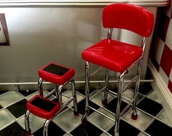 Dollhouse Red 1950s Vintage Style Diner Counter Stool 1:12 Doll House Miniatures