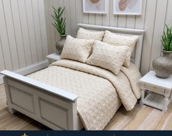 Miniature doll house 12th scale cotton waffle bed linen for a  double bed - Natural