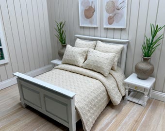 Miniature doll house 12th scale cotton waffle bed linen for a  double bed - Natural