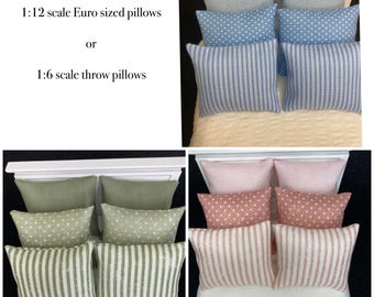 Miniature doll house 1:12 scale cotton bed linen co-ordinates -  Euro sized pillows -   6 colour choices