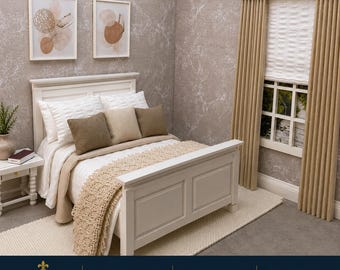 Handmade miniature 1:12 scale dolls house 10 piece cotton  bedding set  bed linen for a double bed neutrals
