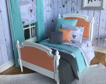 Miniature dolls house 1:12 scale 7 piece  bed linen set for a single sized bed - counting sheep