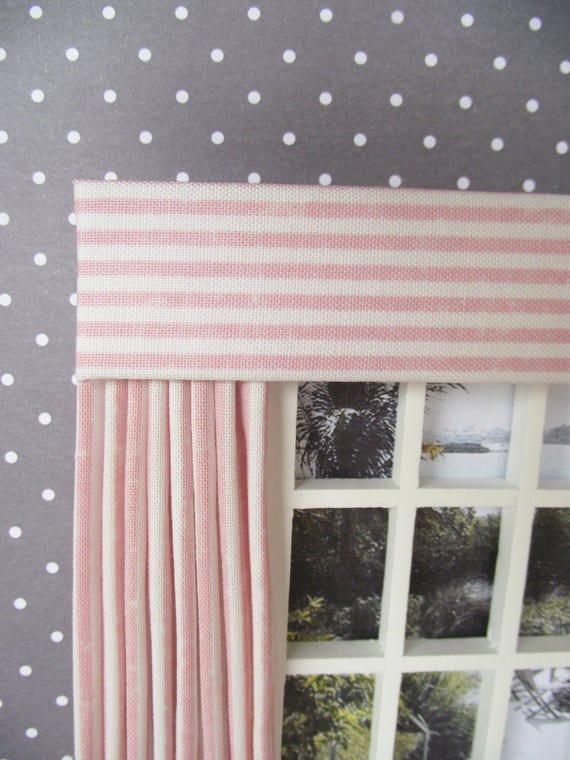 Miniature Doll House Dusky Pink And Cream Striped Curtains Etsy