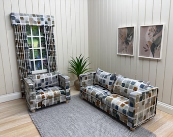 MiniatureDoll House 12th scale Modern Living Room  Sofa  And Armchair  -Geometric Squares