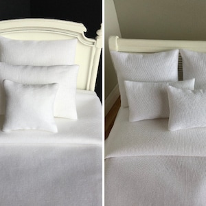 Miniature doll house 12th scale white cotton bed linen for a single or double sized bed