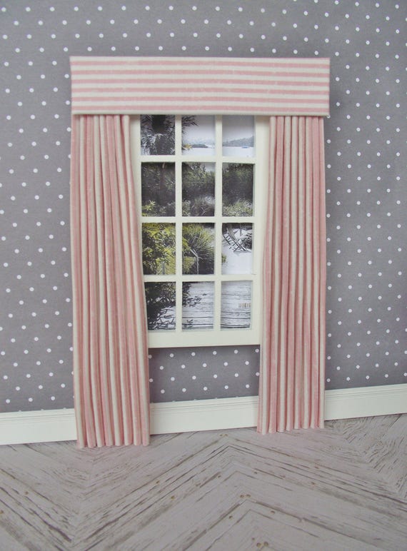 Miniature Doll House Dusky Pink And Cream Striped Curtains Etsy