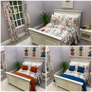 Handmade miniature 1:12 scale dolls house 5 piece cotton  bedding set white bed linen for a double bed