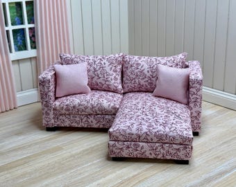 Miniatur Puppenhaus 1:12 Sofa mit Chaise - blassrosa