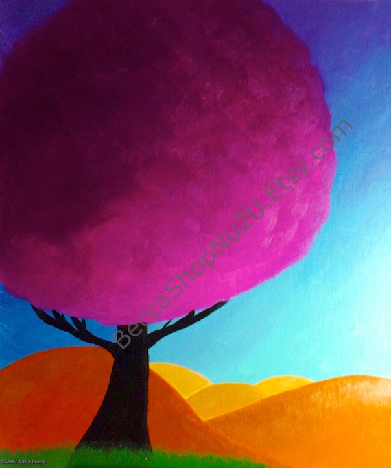 FUCHSIA TREE - Original 19.75"x24" Painting by Anita Lewis