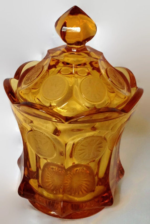 Vintage FOSTORIA COIN Amber Candy Jar Finial Lid Depression | Etsy