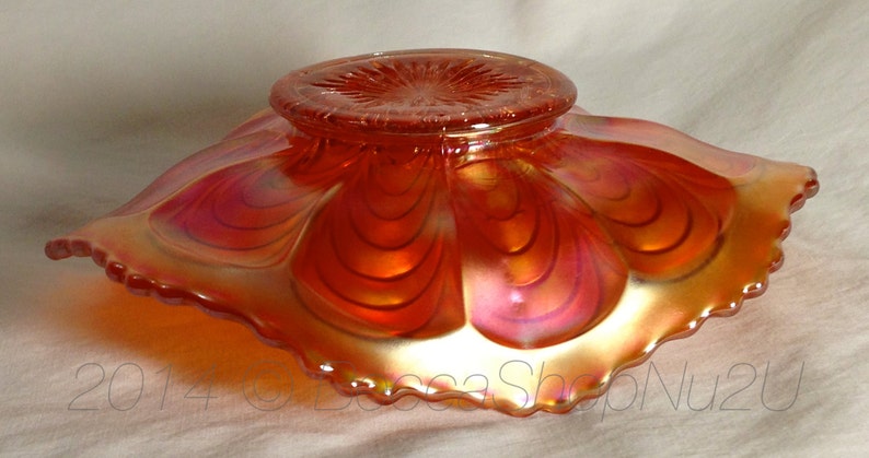 Antique Fenton Peacock Tail Marigold Carnival Glass Whimsied Etsy