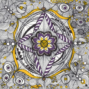 WHIMSICAL SHIELD - by Anita Lewis -Original 6&quot;x6&quot; Line Drawing