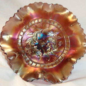 DUGAN STIPPLED WINDFLOWER - Ruffled Bowl Amethyst Carnival Glass - Antique Art Nouveau Era - Beautiful!