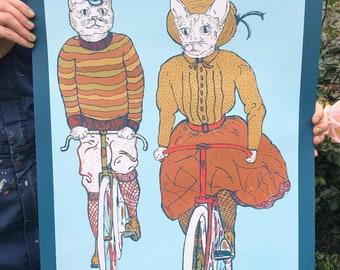 Cats on Bikes!! //  Silk screen poster