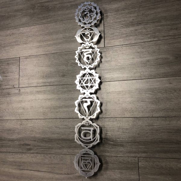 Chakra Symbols Metal Wall Art - Aluminum Art - Silver Chakras - Yoga Studio Decor - Metal Wall Decor - Chakra Art -Laser Cut Chakras