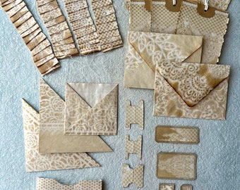 Tea Stained Lace Print Junk Journal Embellishment Set