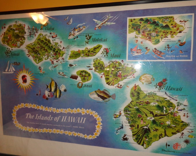 Vintage Large Map of Hawaiian Islands Hawaiiana - Etsy