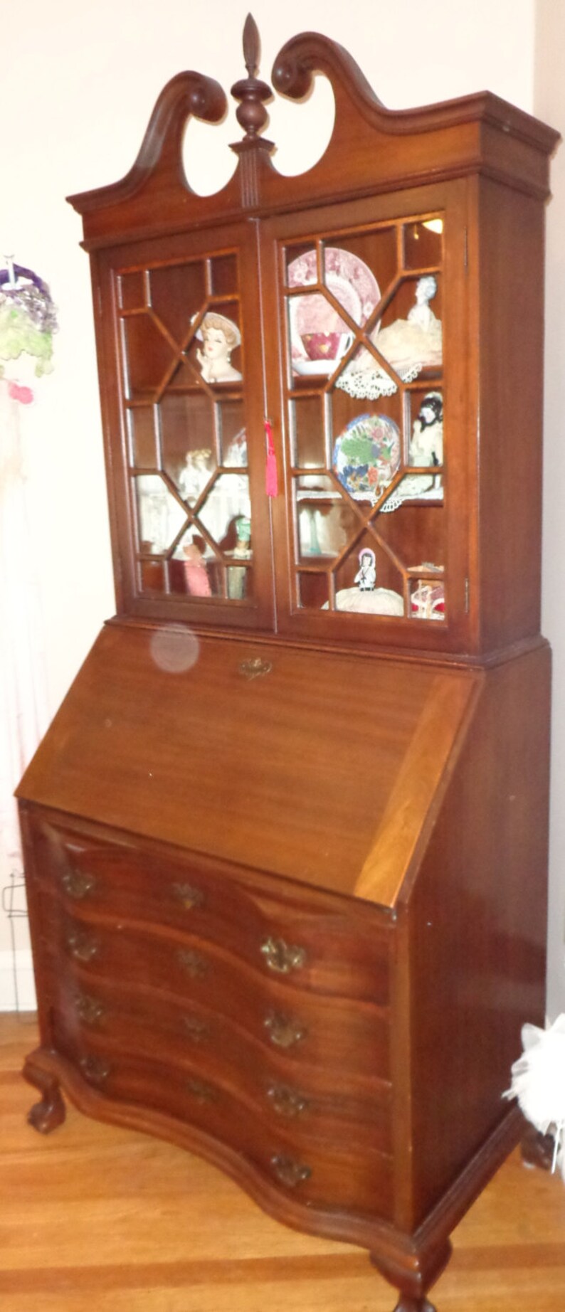 Antique Slant Front Secretary Desk Bookcase Mahogany Ball and Etsy