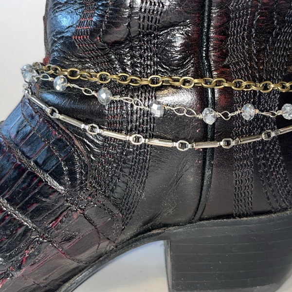 Boot Bracelet Bling Clear Beads Triple Strand Gold Silver Color Chains