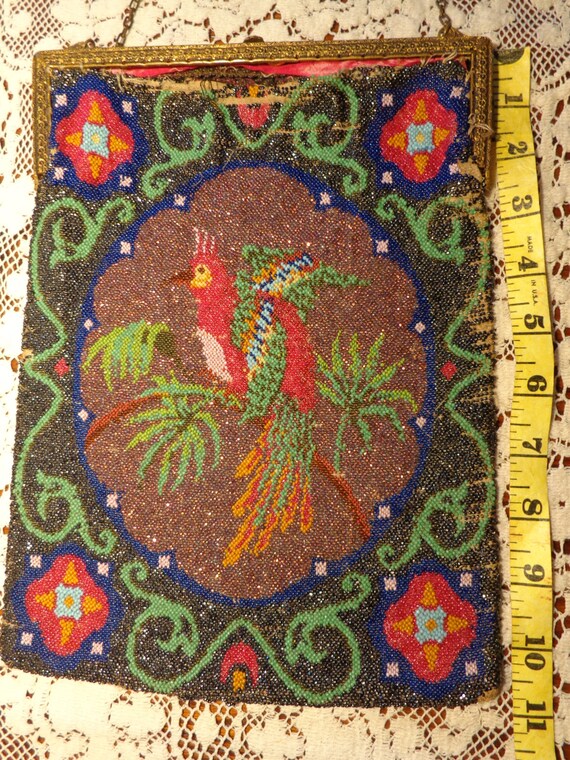 Antique Victorian Beaded Birds Purse Handbag - image 2