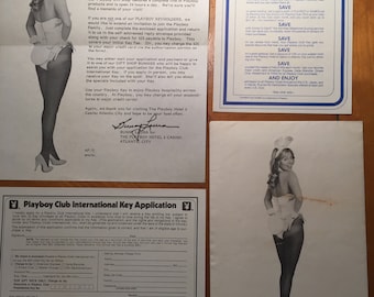 May include: A Playboy Club International Key application form with a bunny logo and a signature line. The form includes information about the Playboy Hotel and Casino in Atlantic City, New Jersey.