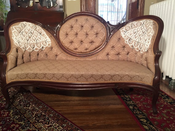 Antique Victorian Settee Or Sofa Beige Etsy