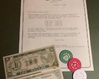 Playboy Atlantic City Employee Letter & Play Money 1980