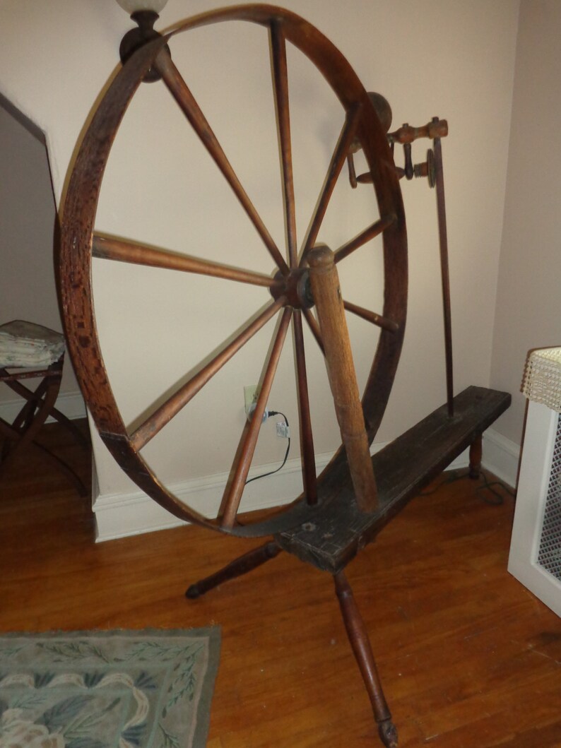 LARGE Antique Spinning Wheel Wool Wheel 57 HIGH Etsy