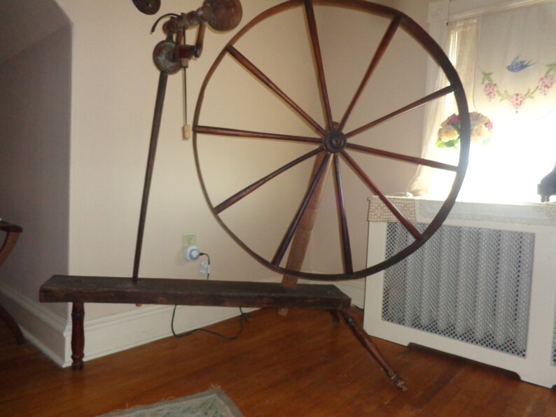 LARGE Antique Spinning Wheel Wool Wheel 57 HIGH Etsy