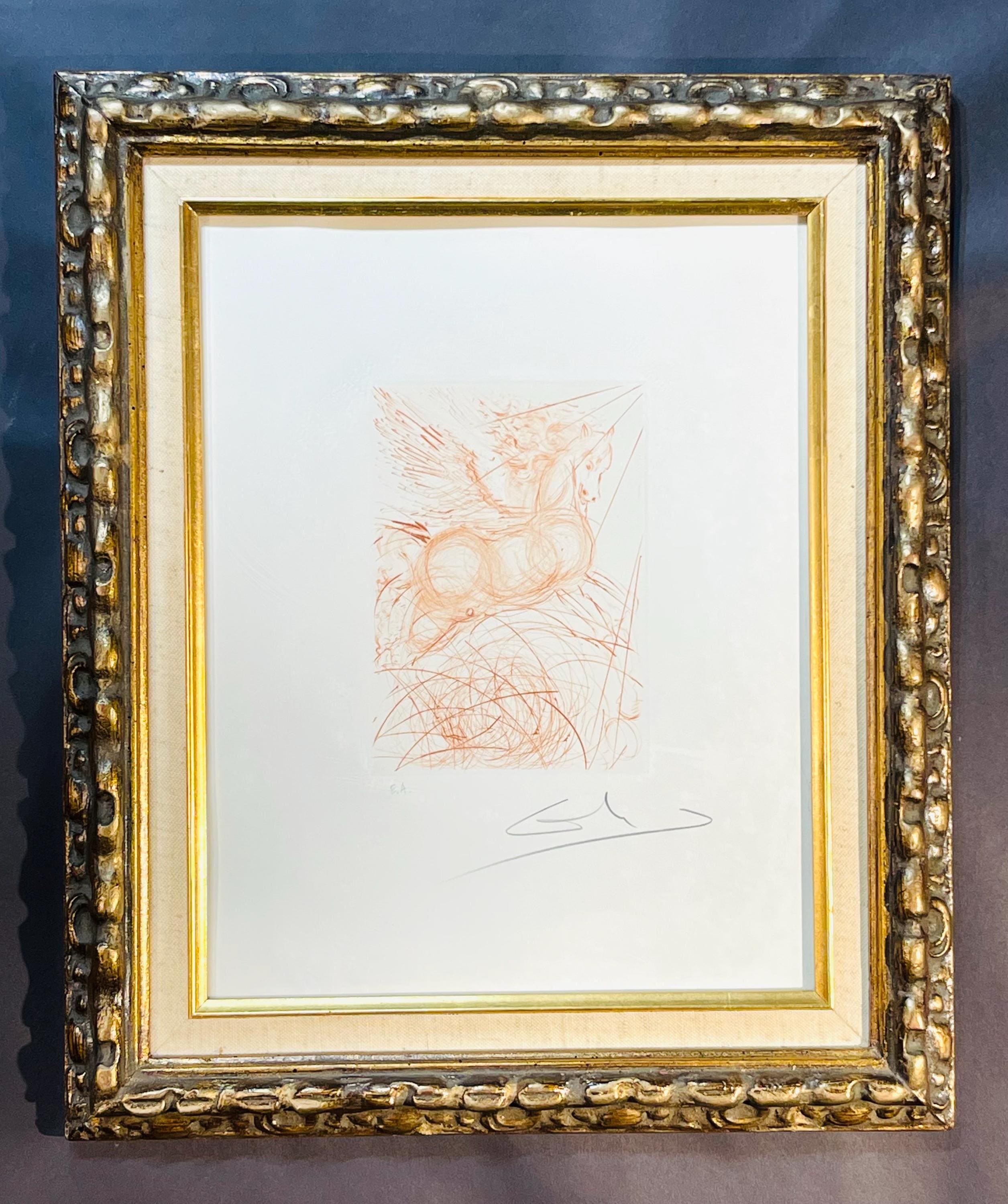 Salvador Dali C.1968 Pegasus Original Hand Signed Etching Myth