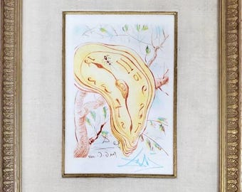 Salvador Dali c.1968 Melting Clock Soft Watch Original Signed Etching Authentic Surreal Artwork Time Art Persistence Of Memory Montre Molle