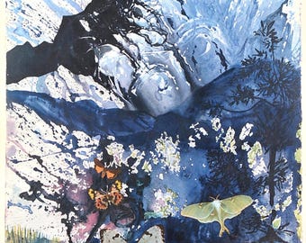 Salvador Dali 1969 Alps Butterfly Suite Original Hand Signed Lithograph Butterflies Surreal Artwork France Railroad Mountains Surrealism Art