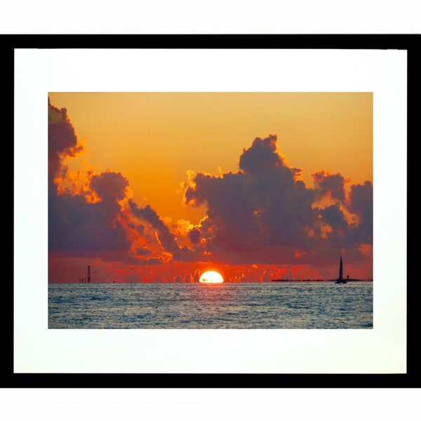 Key West Sunset 11x14" Matted Photo Photograph Art Print Ocean Sail Boat Sailing Tropical Island Florida Sailboat Modern Contemporary Decor