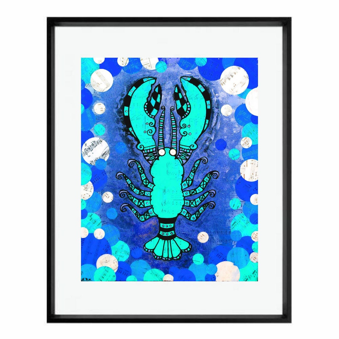rock-lobstah-11x14-matted-print-blue-aqua-lobster-beach-tropical-sheet