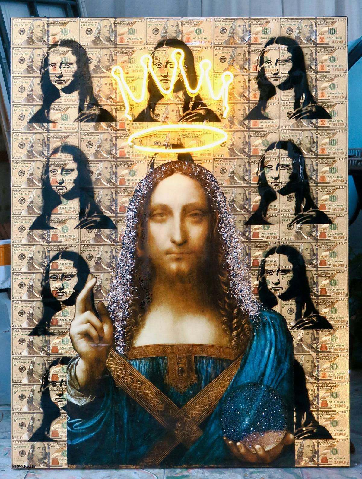 Opulence & the Frowning Mona Lisa Original Painting Collage Da