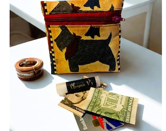 Brown Mini Change Purse, Zipper Pouch, Dog Theme, Bundle