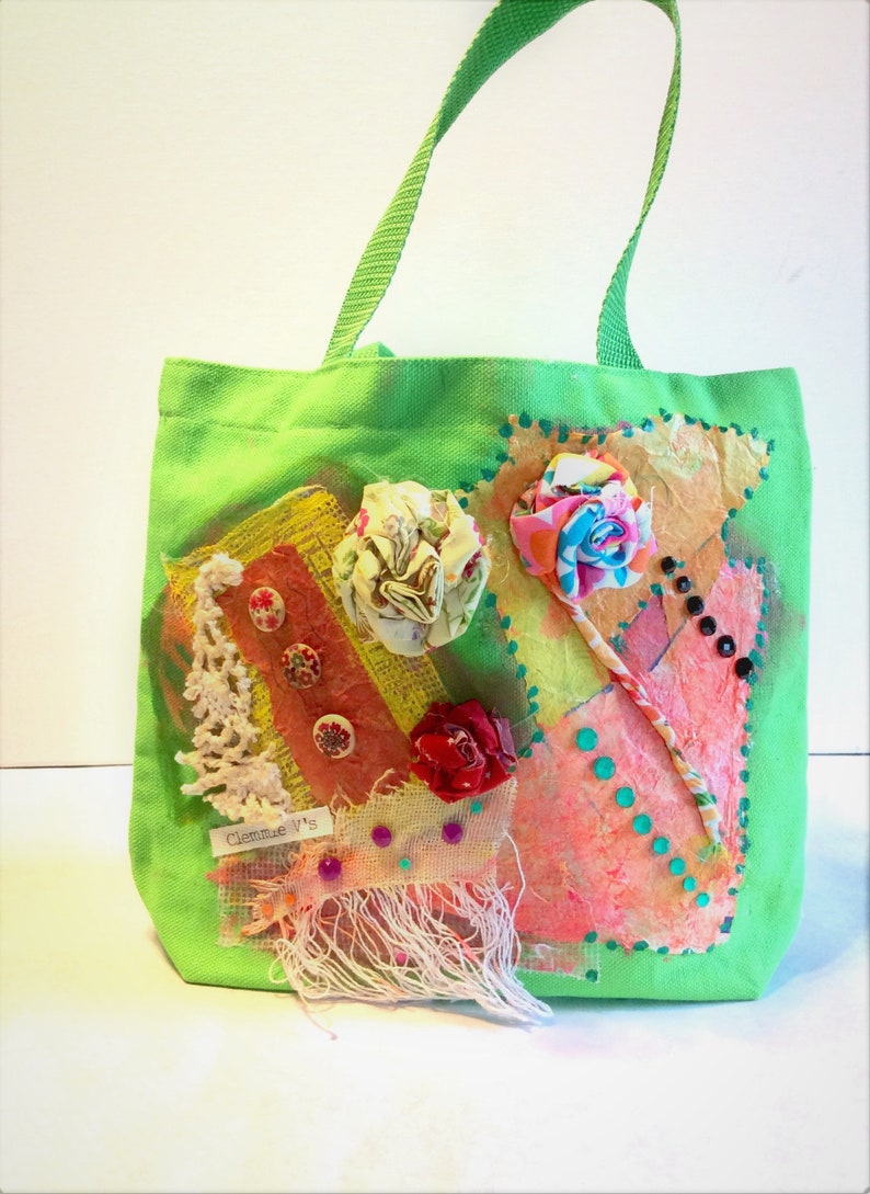 Mixed Media Tote Bag Canvas Bag Project Bag Etsy