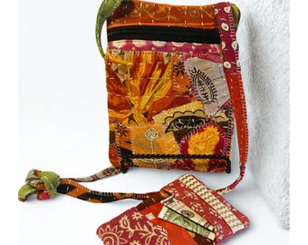 Boho Kente Fabric Crossbody Bag, Crazy Quilted Shoulder Purse,