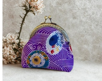 Japanese Fabric Coin Purse, Vintage Style Kiss Lock Mini Pouch, Asian Design Wallet