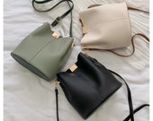 Simple basic vegan PU leather bucket bag, simple bucket bag for everyday use, gift, Mother s Day, diy bucket bag