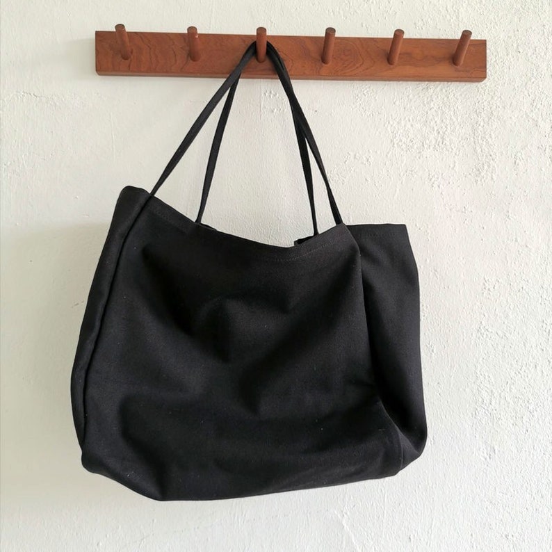 Basic Blank Canvas Tote Bag with skinny straps black and | Etsy