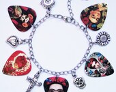 Frida Kahlo Day of the Dead guitar pick silver charm bracelet Custom options (Dia de los Muertos)